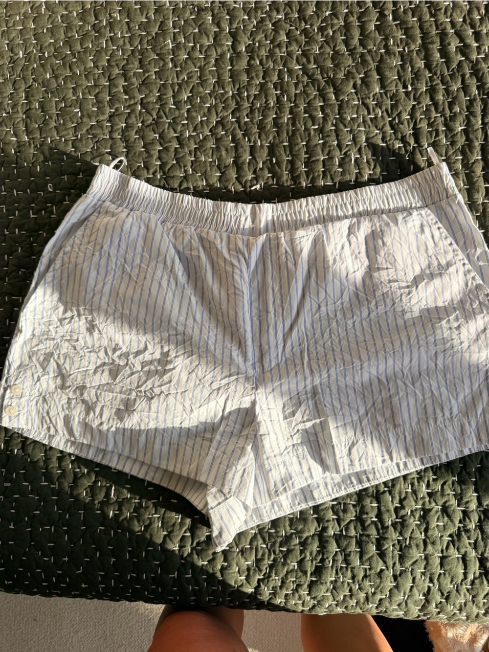 Zara White Shorts with Light Blue Pinstripes